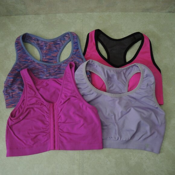 Bundle of 4 Sports Bras Purple & Pink Champion, Avia & Fruit of the Loom Sz M/L - Picture 1 of 16
